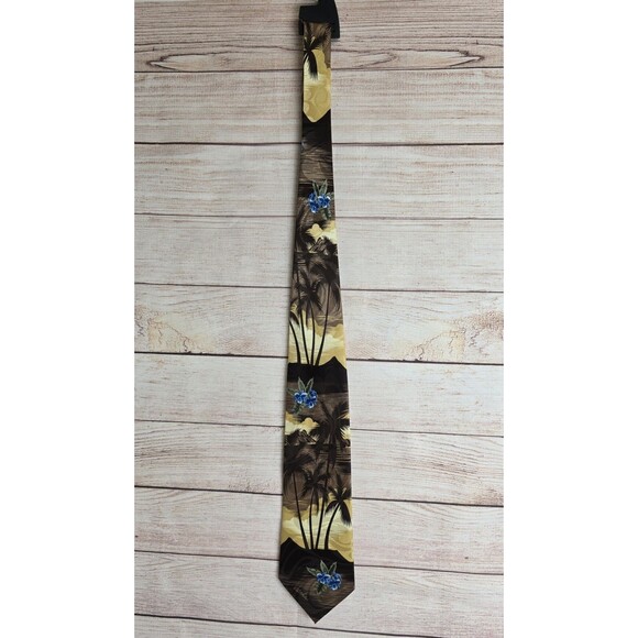 Tropical Hawaii Handmade Tie, Men's Yellow Silk Tropical Necktie Aloha - Picture 1 of 7